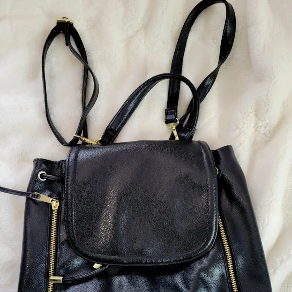 Black‎ faux leather satchel backpack handbag